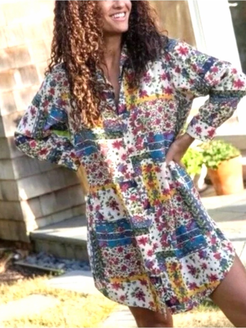 Natural Life Georgia
Shirt Dress, Patchwork Boho Minimalist
 Sz XS Oversized NWT